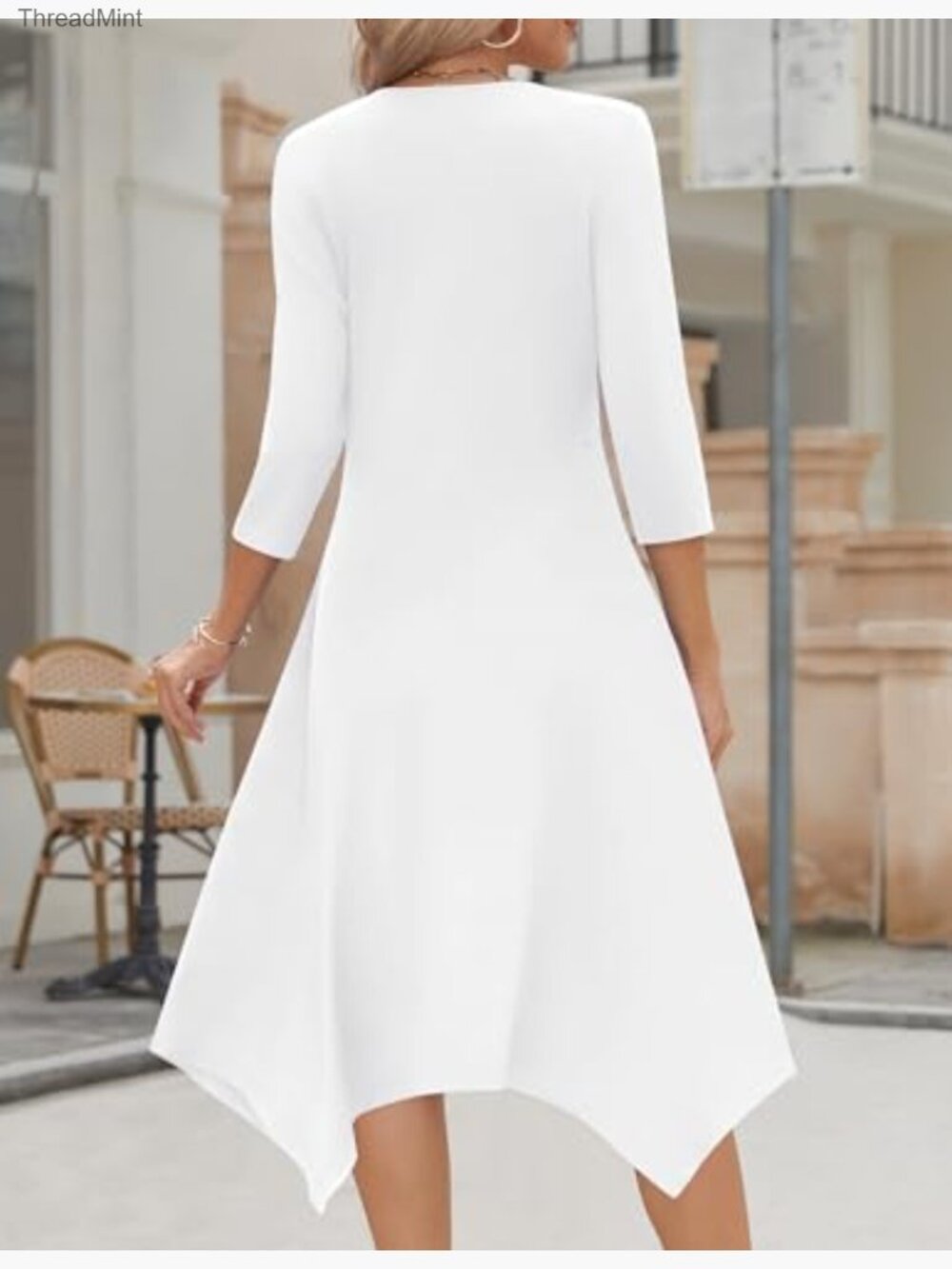 Midi Dress 3/4 Sleeve A-Line with Pockets Casual Beach Sundress - Picture 6 of 7